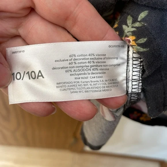 OSHKOSH UEC Girls Size 10 Gray Pink Floral 3/4 Sleeve V-neck casual dress - Picture 8 of 10